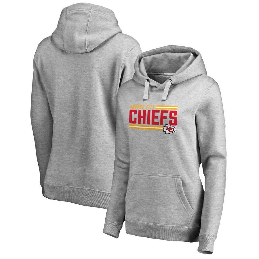 Women's Kansas City Chiefs NFL Pro Line by Fanatics Branded Iconic Collection On Side Stripe Plus Size Pullover Hoodie Ash